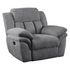 Bahrain upholstered power glider recliner in charcoal fabric, cushioned armrests, and sturdy base, by Start2Finish furniture.