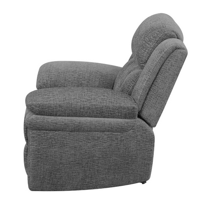 Charcoal Bahrain upholstered power glider recliner by Start2Finish, showing plush fabric upholstery and adjustable reclining features.