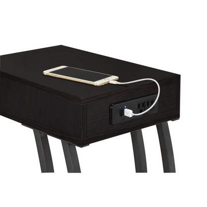 Start2Finish Troy C-Shaped Side Table with 1 drawer and power outlet in cappuccino finish, showcasing its modern furniture design.