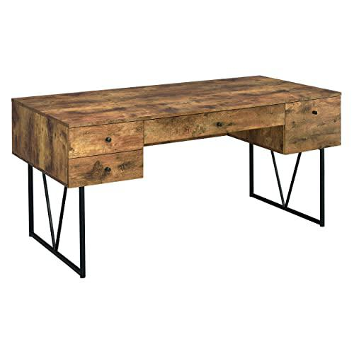 Rustic Nutmeg Analiese 63-inch writing desk with four drawers, made of wood, featuring a sturdy, vintage-style furniture design.
