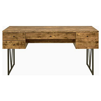 Rustic Nutmeg Analiese 63-inch 4-drawer writing desk by Start2Finish, showcasing wooden surface and spacious storage drawers.