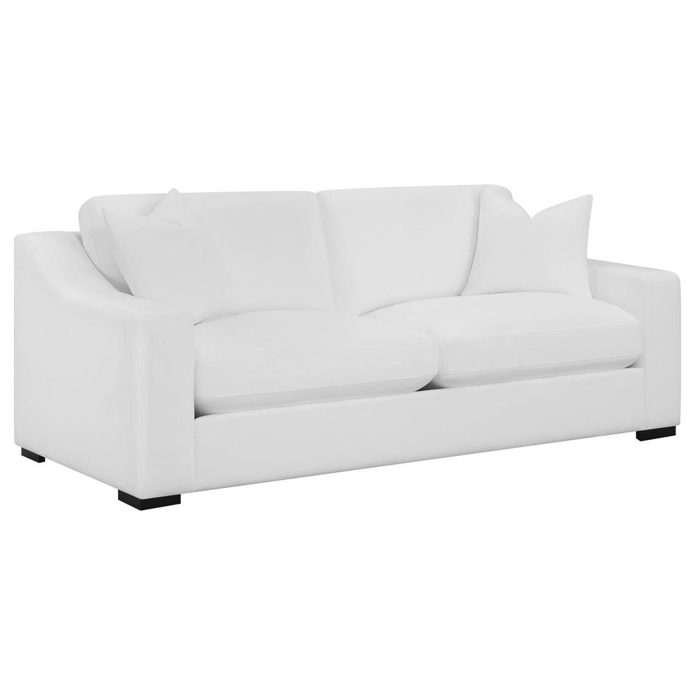 Ashlyn 3-piece upholstered sloped arm sofa set in white, featuring plush cushions and modern design for living room comfort.