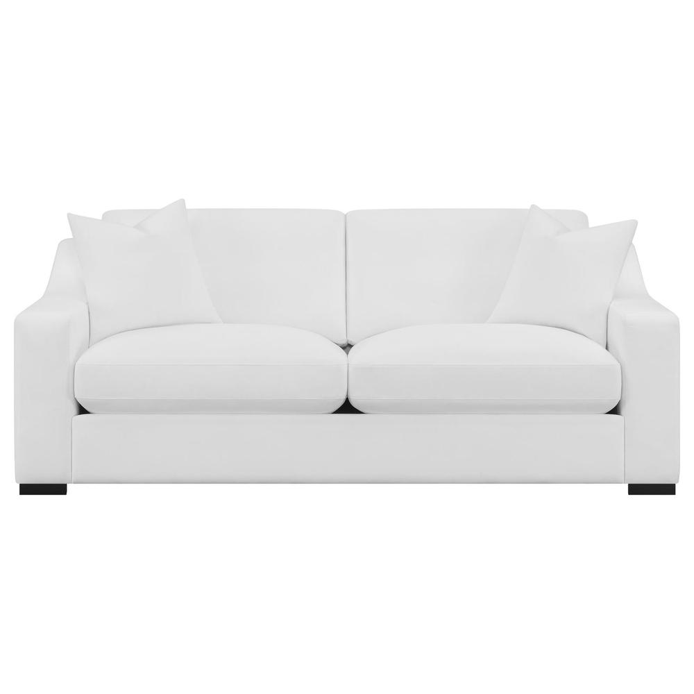 White Ashlyn 3-piece upholstered sofa set with sloped arms, featuring plush cushions and modern design from Start2Finish.