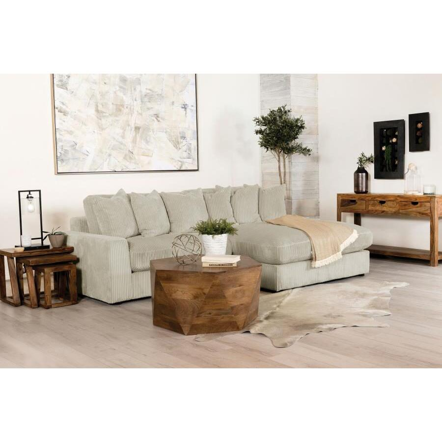 Start2Finish Blaine upholstered reversible chaise sectional sofa in sand, featuring plush fabric and modern design.