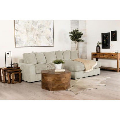 Start2Finish Blaine upholstered reversible chaise sectional sofa in sand, featuring plush fabric and modern design.