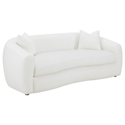 Start2Finish Isabella 3-piece faux sheepskin upholstered sofa set in natural color, featuring plush cushions and modern design.