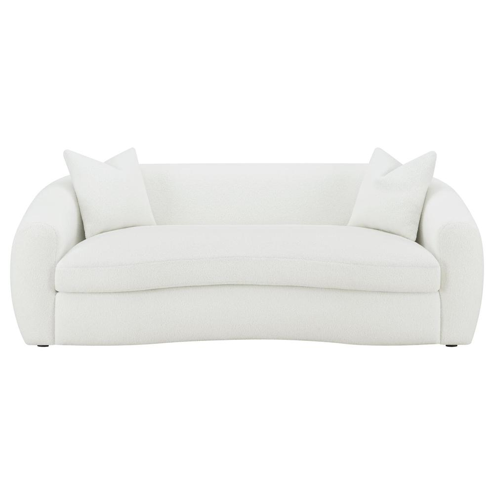 Start2Finish Isabella 3-piece faux sheepskin upholstered sofa set in natural color, featuring plush cushions and modern design.
