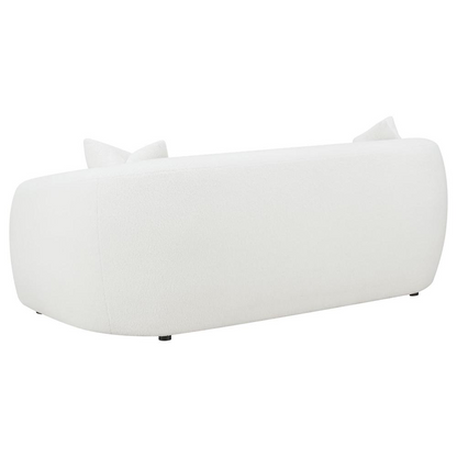 Start2Finish Isabella 3-piece faux sheepskin upholstered sofa set with natural-colored cushions and plush seating.