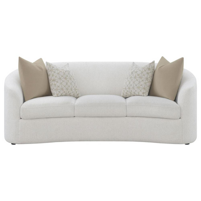 Rainn 2-piece boucle upholstered sloped arm sofa set in latte color, featuring plush cushions and modern design.