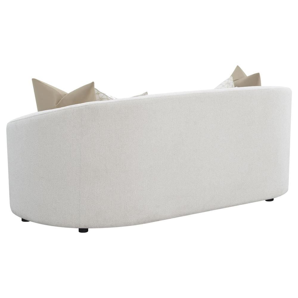 Rainn 2-piece boucle upholstered sloped arm sofa set in latte, featuring plush cushions and contemporary design from Start2Finish.