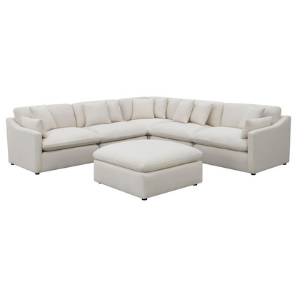 Start2Finish Hobson 6-piece ivory upholstered modular sectional sofa with plush cushions and modern design in a living room setting.