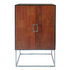 Borman 2-door home bar cabinet with wine storage, walnut and black finish, featuring shelves and storage space for bottles and glassware.