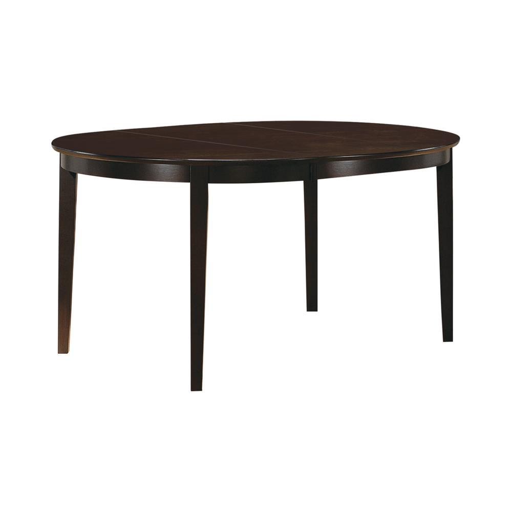 Gabriel Oval 60-inch Extension Leaf Dining Table by Start2Finish in cappuccino wood finish, showing the extended table with leaf inserted.