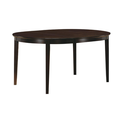 Gabriel Oval 60-inch Extension Leaf Dining Table by Start2Finish in cappuccino wood finish, showing the extended table with leaf inserted.