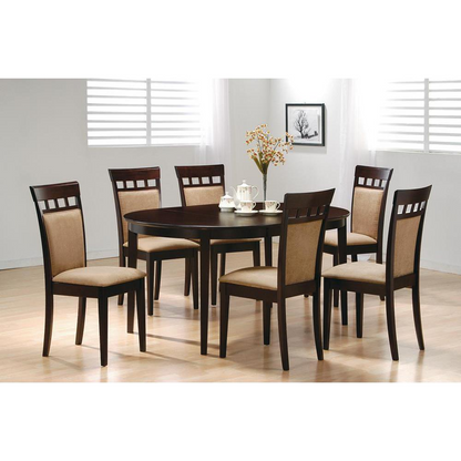 Start2Finish Gabriel Oval 60-inch extension leaf dining table in cappuccino finish with a polished wooden surface.
