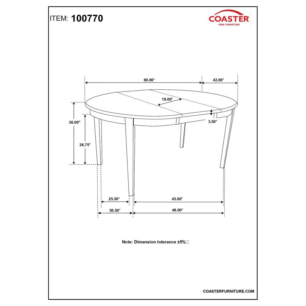 Gabriel Oval 60-inch extension leaf dining table in cappuccino finish with a sleek wooden design and sturdy legs.