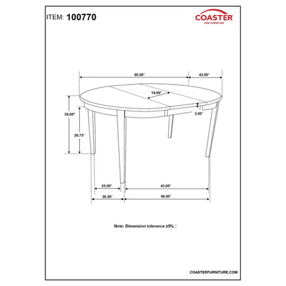 Gabriel Oval 60-inch extension leaf dining table in cappuccino finish with a sleek wooden design and sturdy legs.