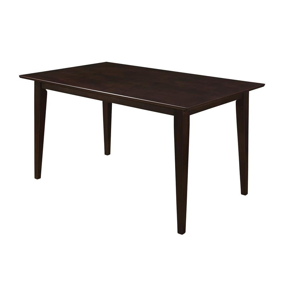 Start2Finish Gabriel 59-inch rectangular wood dining table in cappuccino finish, showcasing smooth wood surface and sturdy legs.