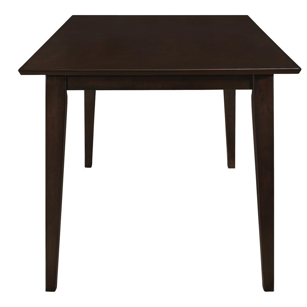 Rectangular 59-inch wood dining table in cappuccino finish by Start2Finish, showcasing smooth surface and sturdy wooden construction.