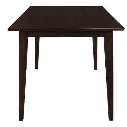 Rectangular 59-inch wood dining table in cappuccino finish by Start2Finish, showcasing smooth surface and sturdy wooden construction.