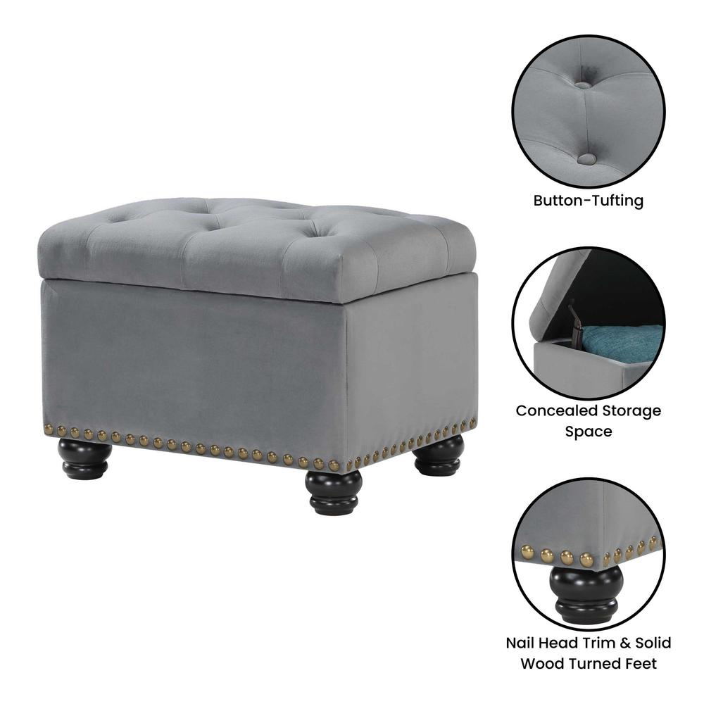 Start2Finish 5th Avenue Storage Ottoman showing a plush upholstered top and built-in storage space in a modern furniture design.