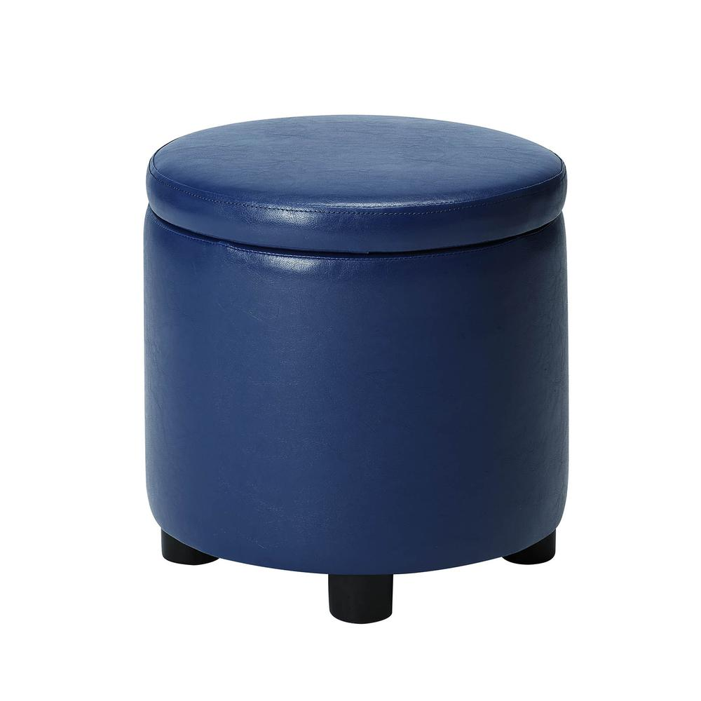 Start2Finish Designs 4 Comfort round accent storage ottoman with reversible tray lid, beige fabric and tufted top.
