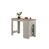 Light gray Start2Finish Alonzo small space counter height dining table with cabinet and drawer storage, shown with chairs and accessories.