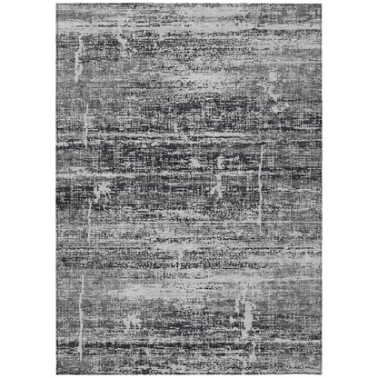 Start2Finish Chantille ACN747 black 10x14 rug with intricate pattern, woven texture, and soft fabric surface.