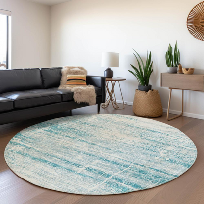 Start2Finish Chantille ACN747 teal 8x8 rug with soft, plush texture and intricate pattern, ideal for living room or bedroom decor.