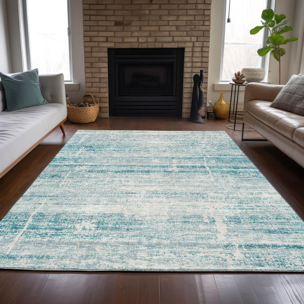 Start2Finish Chantille ACN747 teal 10x14 rug with intricate pattern and soft texture, ideal for living rooms or bedrooms.
