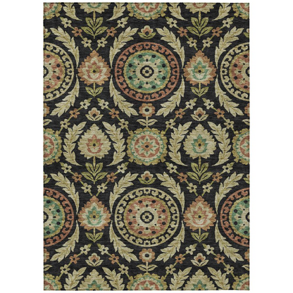 Start2Finish Chantille ACN751 black 9x12 rug with intricate pattern, soft texture, and plush appearance suitable for living rooms or bedrooms.