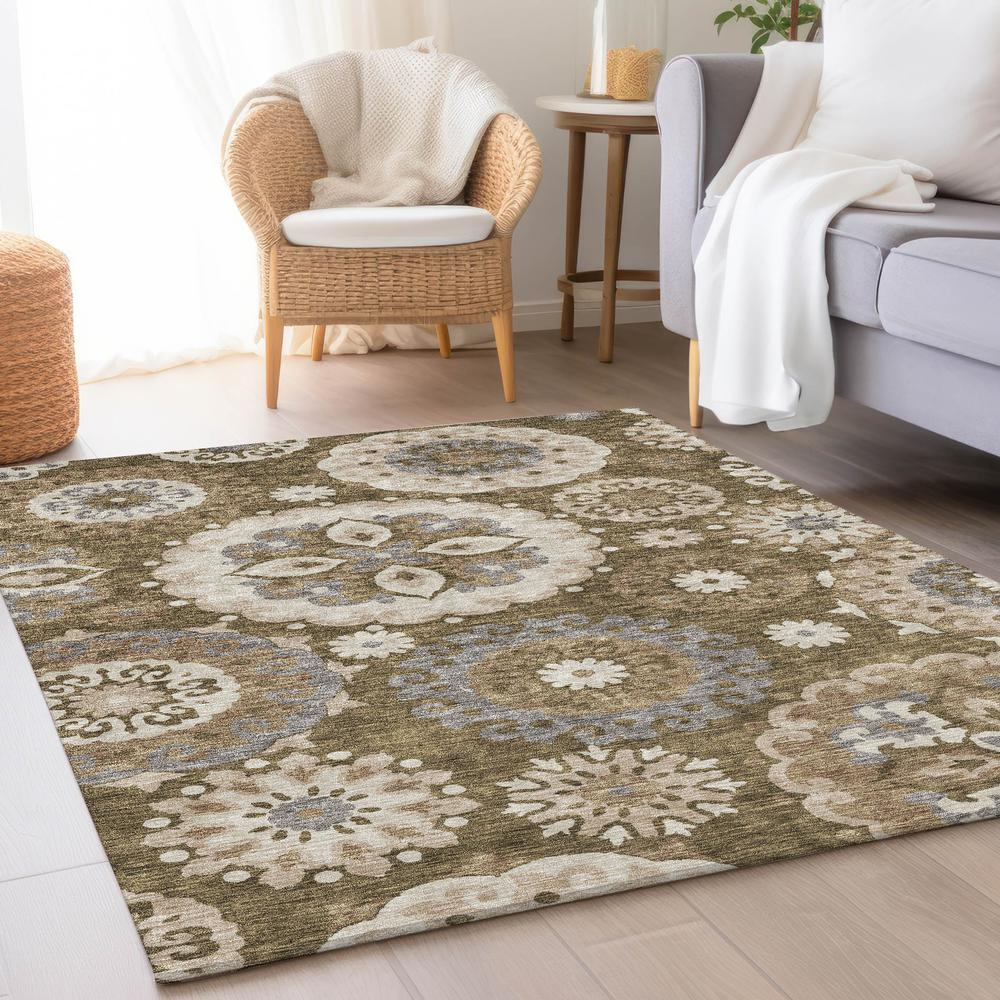 Start2Finish Chantille ACN763 brown 8x10 rug with intricate pattern, soft texture, and plush pile suitable for living areas.