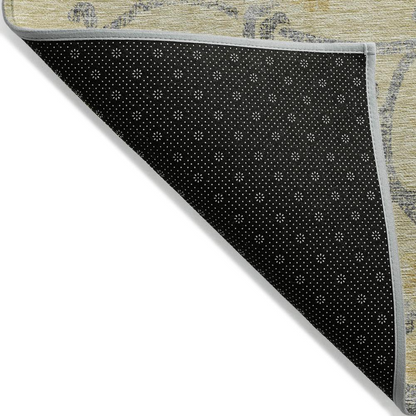 Start2Finish Chantille ACN762 gold 8x10 rug with intricate pattern, soft texture, and decorative border for elegant room decor.
