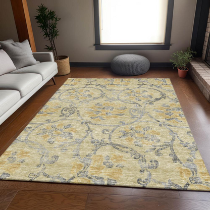 Start2Finish Chantille ACN762 gold 8x10 rug featuring intricate patterns and a soft textured surface.