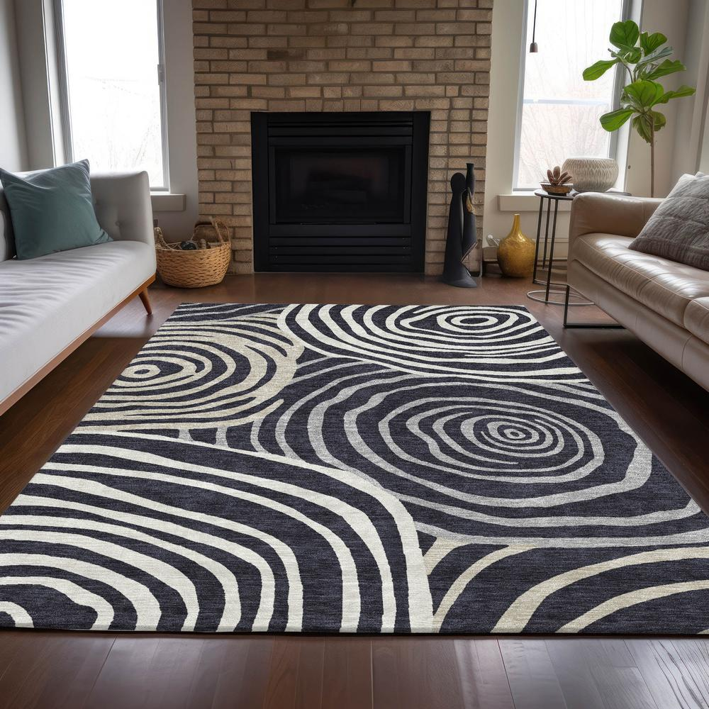 Start2Finish Chantille ACN765 black 10x14 rug with intricate pattern, soft texture, and plush pile, perfect for living room decor.
