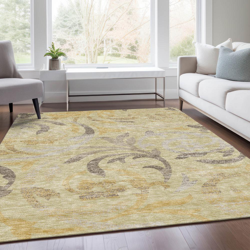 Start2Finish Chantille ACN764 Gold 8x10 rug with intricate pattern and plush texture, ideal for enhancing living room decor.