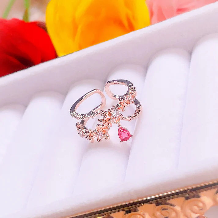 Start2Finish Sweet Garden Floral Teardrop Ring featuring intricate floral jewelry design and elegant silver finish.