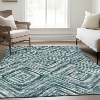 Start2Finish Chantille ACN781 teal 8x10 rug with intricate pattern, soft texture, and decorative design for living room or bedroom decor.