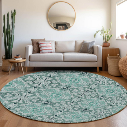 Start2Finish Chantille ACN783 teal 8x8 rug featuring a plush, textured surface with a modern design.