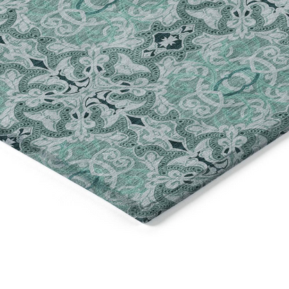 Start2Finish Chantille ACN783 teal 5x7.6-foot rug with intricate pattern and soft texture, perfect for living room or bedroom decor.