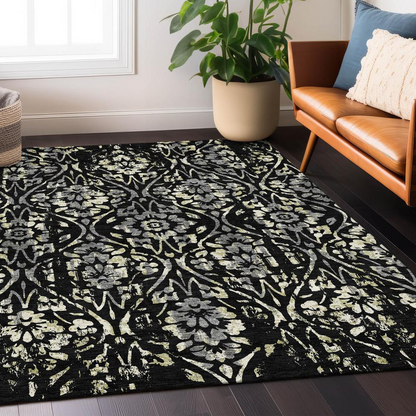 Start2Finish Chantille ACN868 black 9x12 rug featuring a soft, textured surface and modern design for living room decor.