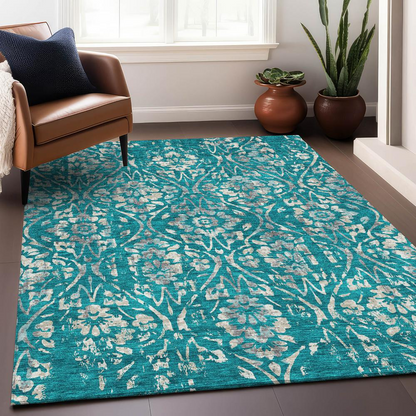 Start2Finish Chantille ACN868 teal rug, 10x14 feet, featuring a soft, textured design perfect for living room or bedroom decor.