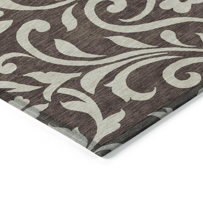 Start2Finish Chantille ACN875 brown 8x10 rug with intricate pattern, soft texture, and plush pile visible in the image.