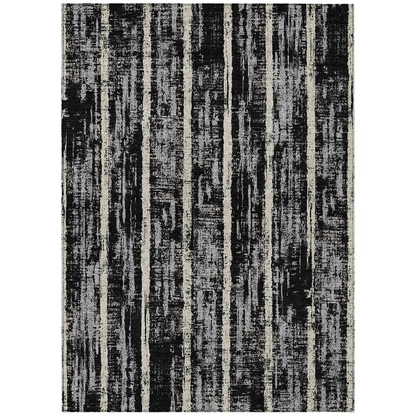 Start2Finish Chantille ACN892 black 9x12 rug with intricate pattern, plush texture, and bold design suitable for modern living spaces.