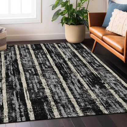Start2Finish Chantille ACN892 black 9x12 rug with a plush, textured surface and intricate pattern, suitable for living room or bedroom decor.
