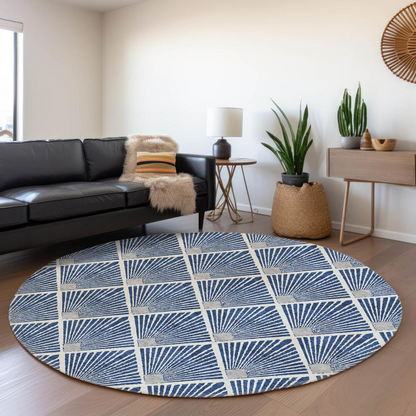 Start2Finish Chantille ACN914 blue 8x8 rug with intricate pattern, soft texture, and plush pile ideal for living rooms or bedrooms.