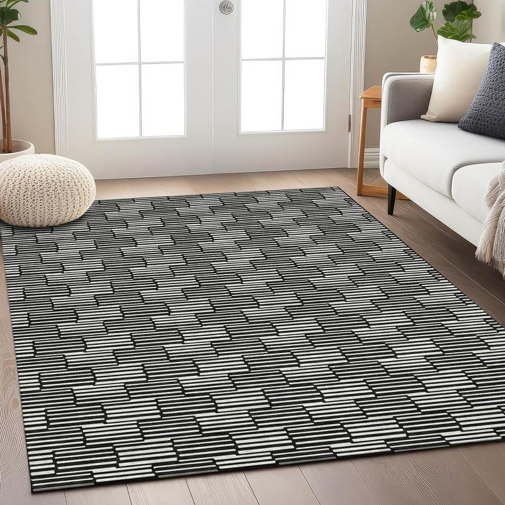 Start2Finish black Chantille ACN918 8x10 rug with intricate pattern, soft texture, ideal for living rooms or bedrooms.