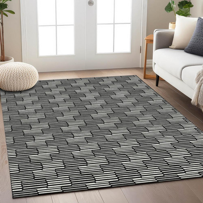 Start2Finish black Chantille ACN918 8x10 rug with intricate pattern, soft texture, ideal for living rooms or bedrooms.