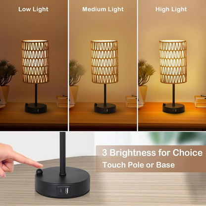 Start2Finish brown rattan and metal table lamp with rattan shade, ideal for dining room, living room, or entryway lighting.