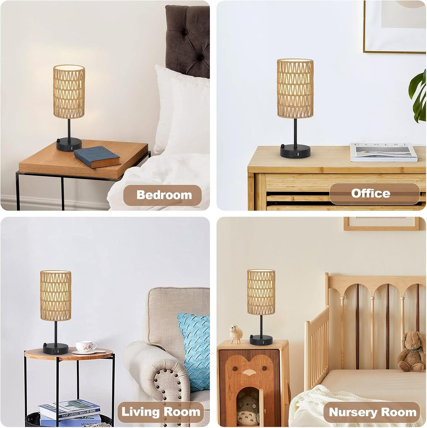 Start2Finish rattan and metal table lamp with a woven rattan shade, ideal for dining, living, or entryway lighting.